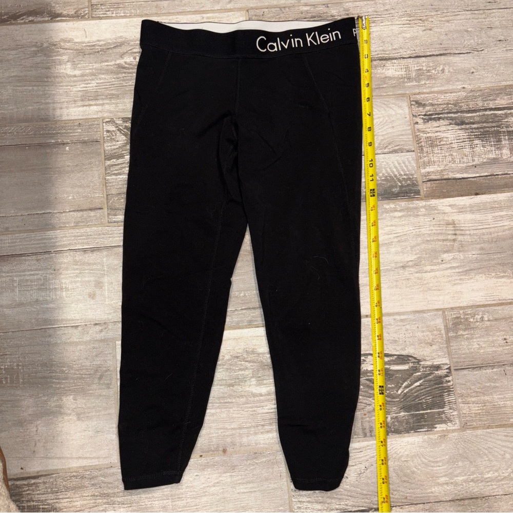 Calvin Klein Black leggings logo waistband women XL back cinching near ankle